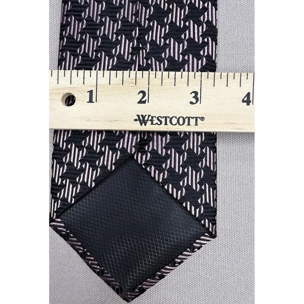 Nicole Miller Tie Men's 100% Silk Black Pink Geometric Abstract Necktie Classic